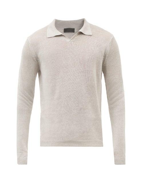 Iris Von Arnim - Harrison Knitted Linen Polo Shirt - Mens - Grey