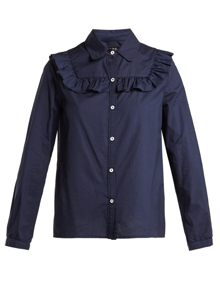 A.p.c. Memphis Check Ruffled Cotton Blouse