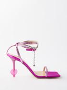 Mach & Mach - Heart 95 Crystal-embellished Satin Sandals - Womens - Fuchsia