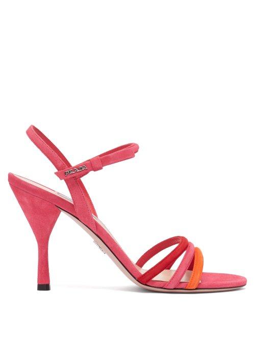 Matchesfashion.com Prada - Trio Strap Slingback Suede And Leather Sandals - Womens - Pink Multi