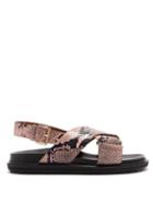 Matchesfashion.com Marni - Fussbett Snakeskin-effect Leather Sandals - Womens - Pink