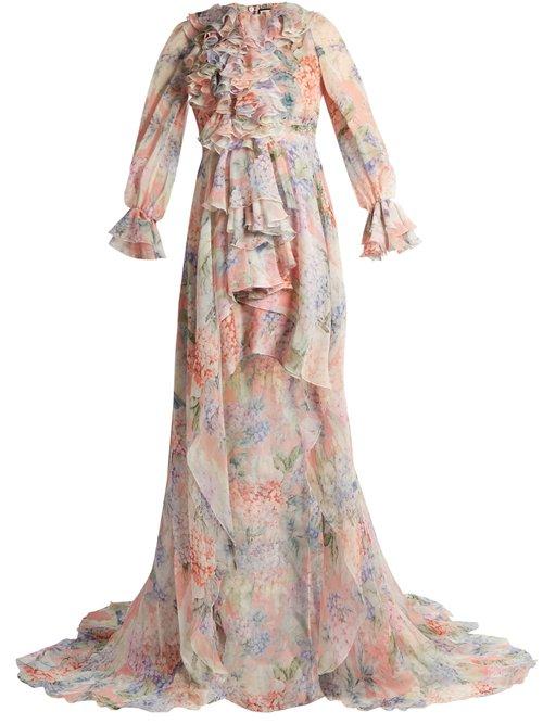 Matchesfashion.com Gucci - Hydrangea Print Silk Chiffon Gown - Womens - White Multi