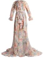 Matchesfashion.com Gucci - Hydrangea Print Silk Chiffon Gown - Womens - White Multi