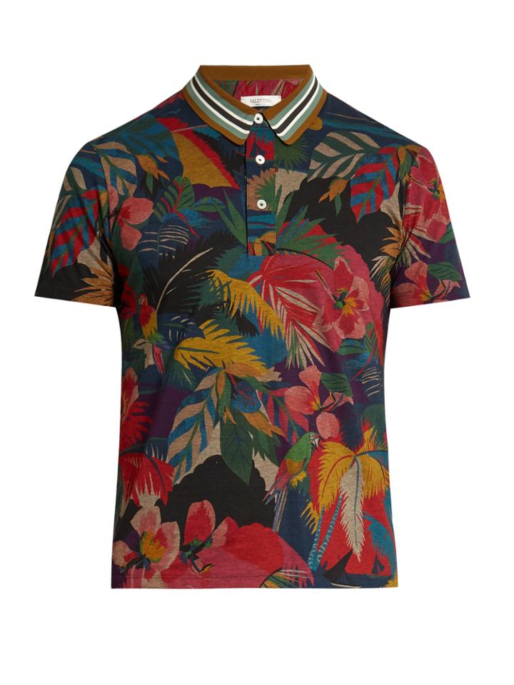 Valentino Tropical-print Cotton Polo Shirt