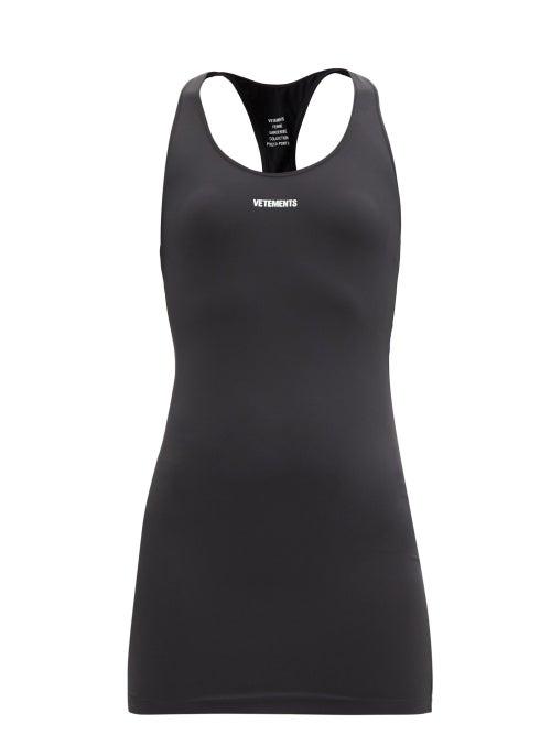 Matchesfashion.com Vetements - Logo-print Racer-back Mini Dress - Womens - Black