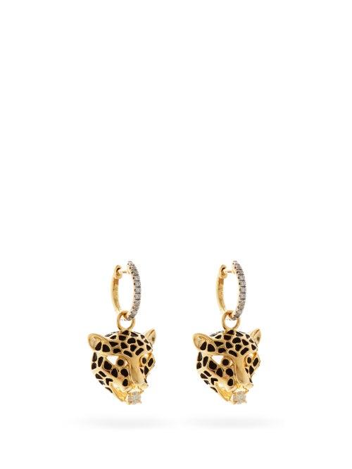 Matchesfashion.com Yvonne Lon - Leopard Diamond, Onyx & Gold Drop Earrings - Womens - Yellow Gold
