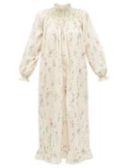 Matchesfashion.com Loretta Caponi - Smocked Floral Print Cotton Maxi Dress - Womens - Pink Multi
