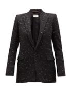 Matchesfashion.com Saint Laurent - Single-breasted Sequinned Boucl Blazer - Womens - Black Silver