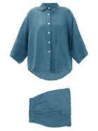 Ladies Lingerie Deiji Studios - 03 Short Linen Pyjamas - Womens - Blue