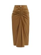 Matchesfashion.com Givenchy - Zip Front Ruched Cotton Blend Midi Skirt - Womens - Camel