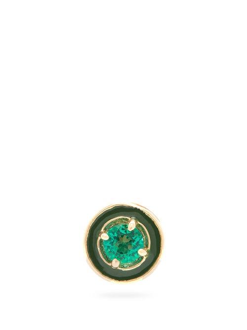 Matchesfashion.com Alison Lou - E Emerald & 14kt Gold Single Stud Earring - Womens - Green