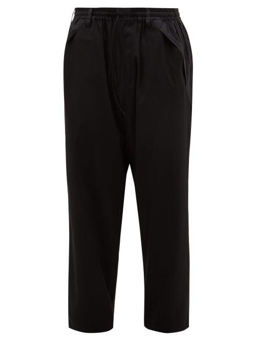 Matchesfashion.com Y-3 - Logo Print Wool Blend Twill Trousers - Mens - Black