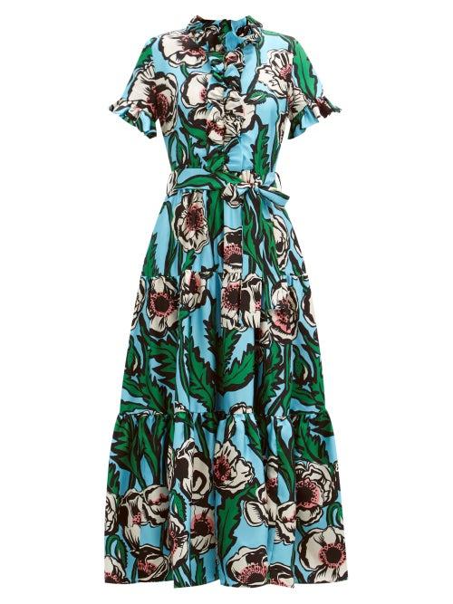 Matchesfashion.com La Doublej - Long And Sassy Floral-print Silk-twill Maxi Dress - Womens - Blue Print