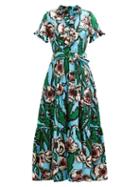 Matchesfashion.com La Doublej - Long And Sassy Floral-print Silk-twill Maxi Dress - Womens - Blue Print