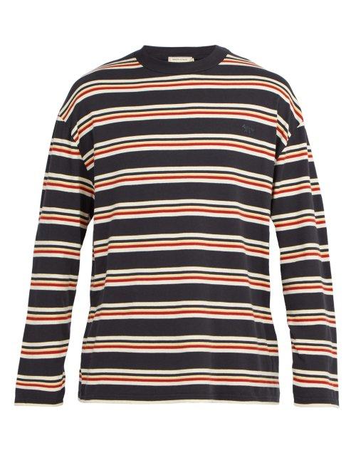 Matchesfashion.com Maison Kitsun - Fox Appliqu Striped Cotton T Shirt - Mens - Green Multi