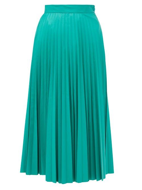 Matchesfashion.com Mm6 Maison Margiela - Pleated Faux-leather Midi Skirt - Womens - Green