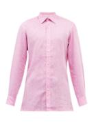 Charvet - Semi-spread Collar Linen Shirt - Mens - Purple