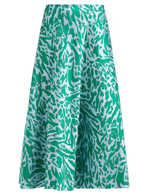 Matchesfashion.com Vika Gazinskaya - Leopard Jacquard Midi Skirt - Womens - Green Multi