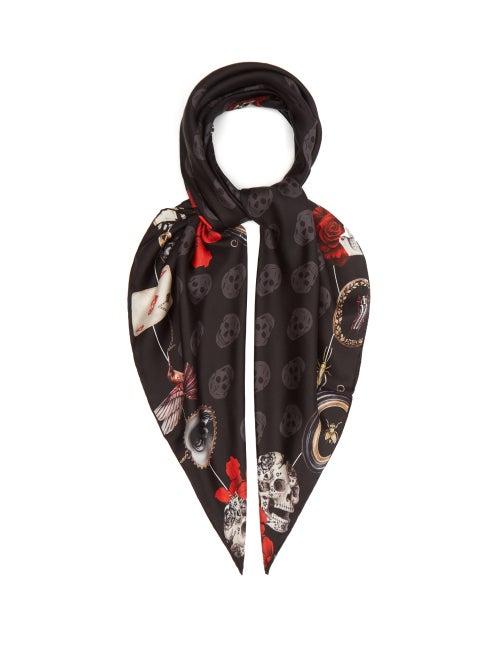 Matchesfashion.com Alexander Mcqueen - Skull-print Silk-twill Scarf - Womens - Black Multi