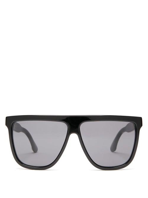 Matchesfashion.com Gucci - Flat Top Acetate Sunglasses - Womens - Black