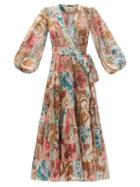 Ladies Beachwear Zimmermann - Cassia Tiered Floral-print Cotton Wrap Dress - Womens - Multi