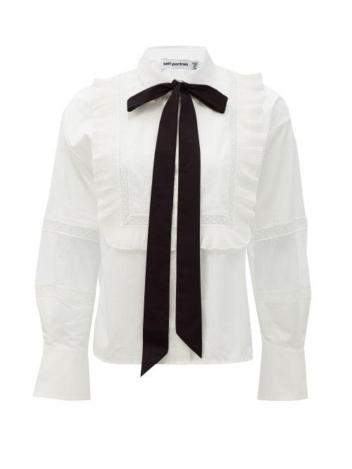 Matchesfashion.com Self-portrait - Pussy-bow Cotton Blouse - Womens - White