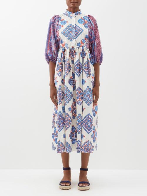 La Doublej - Portofino Printed Cotton-blend Midi Dress - Womens - Blue Print