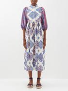La Doublej - Portofino Printed Cotton-blend Midi Dress - Womens - Blue Print