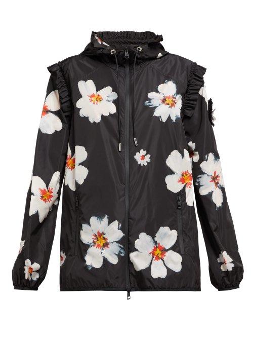 Matchesfashion.com 4 Moncler Simone Rocha - Floral Print Technical Hooded Jacket - Womens - Black Print
