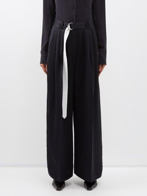 Lee Mathews - Libertine Belted Wide-leg Satin Trousers - Womens - Midnight