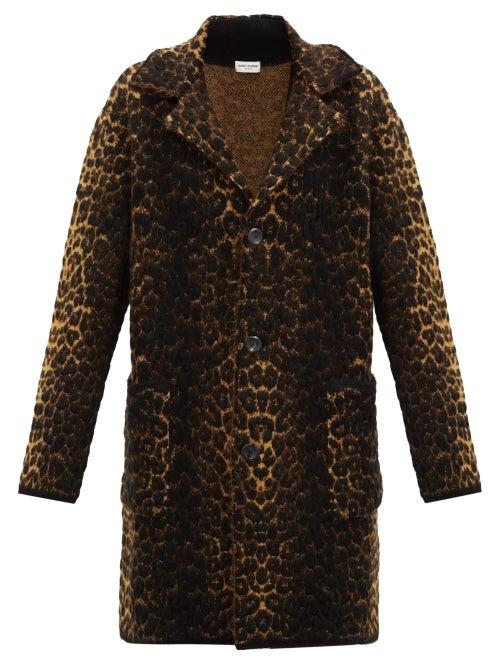Matchesfashion.com Saint Laurent - Leopard-jacquard Single-breasted Wool-blend Coat - Mens - Brown Multi