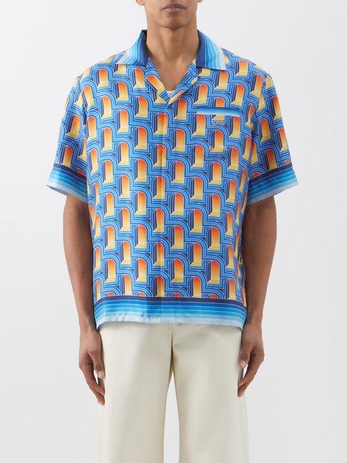 Casablanca - L'arch De Jour Silk Cuban-collar Shirt - Mens - Blue Multi