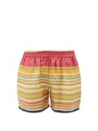 Mens Rtw Harago - Handwoven Jacquard-stripe Linen-twill Shorts - Mens - Multi