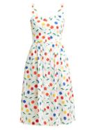 Matchesfashion.com Hvn - Laura Cherry Print Cotton Blend Dress - Womens - White Multi