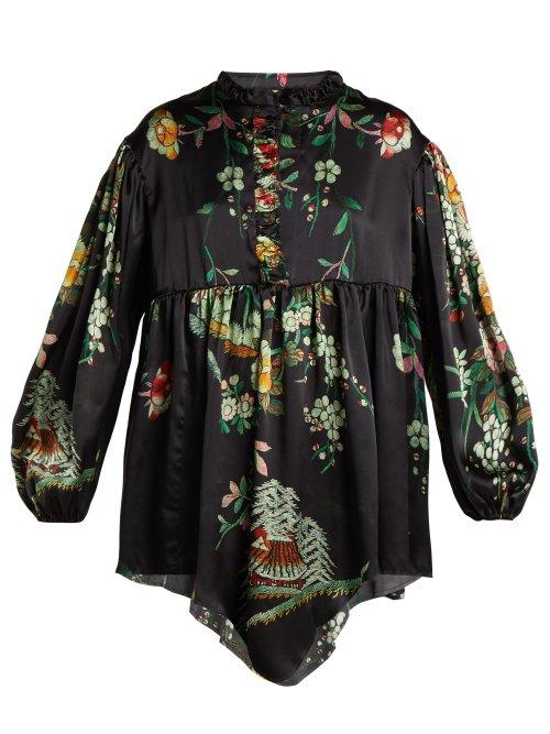 Matchesfashion.com By Walid - Nicky Floral Print Silk Blouse - Womens - Navy Print
