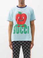Gucci - Apple-print Cotton-jersey T-shirt - Mens - Light Blue