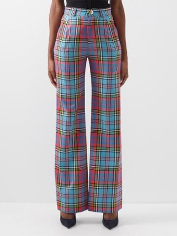 Vivienne Westwood - Ray High-rise Wool-tartan Straight-leg Trousers - Womens - Blue Multi