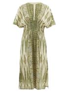 D'ascoli - Dao Floral-print Cotton-khadi Maxi Dress - Womens - Green Multi