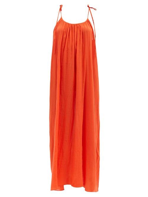 Matchesfashion.com Loup Charmant - Maxi Slip Shoulder-tie Organic-cotton Dress - Womens - Red