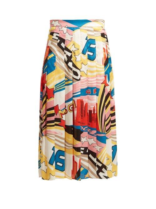 Matchesfashion.com Msgm - Pop Milano Print Satin Skirt - Womens - White Multi