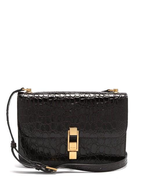 Matchesfashion.com Saint Laurent - Carre Croc-embossed Leather Cross-body Bag - Womens - Brown