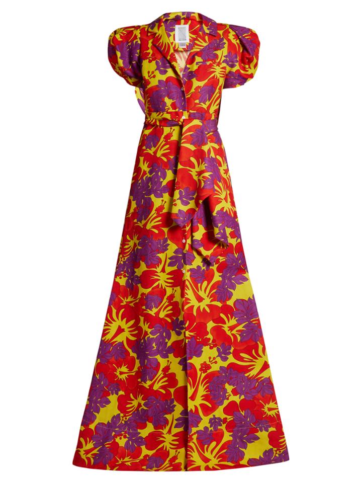 Rosie Assoulin Tropical-print Puff-sleeved Faille Gown