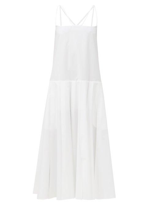 Khaite - Thea Drop-waist Cotton-twill Maxi Dress - Womens - White