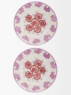 Emporio Sirenuse - Set Of Two Swirl Flower Painted Ceramic Plates - Purple White