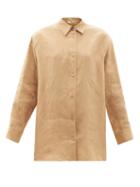 Ladies Rtw Fendi - Oversized Ff-embroidered Linen Shirt - Womens - Light Beige