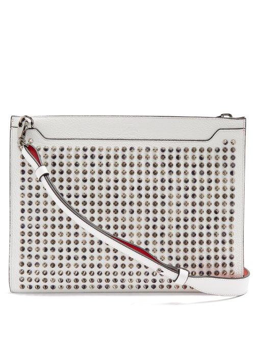 Matchesfashion.com Christian Louboutin - Skypouch Spike Embellished Leather Clutch - Mens - White