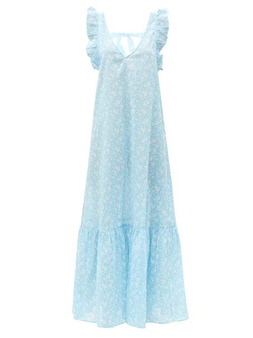 Matchesfashion.com Ganni - Tie-back Floral-print Cotton Maxi Dress - Womens - Blue Print