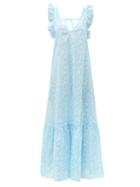 Matchesfashion.com Ganni - Tie-back Floral-print Cotton Maxi Dress - Womens - Blue Print