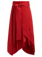 Matchesfashion.com Zeus + Dione - Muses Silk Blend Jacquard Wrap Midi Skirt - Womens - Red