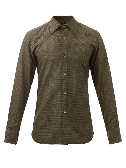 Tom Ford - Prince Of Wales-check Cotton-blend Twill Shirt - Mens - Dark Green